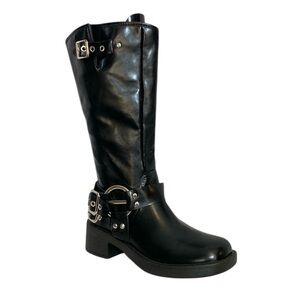 Black Faux Leather Motorcycle Boots 7